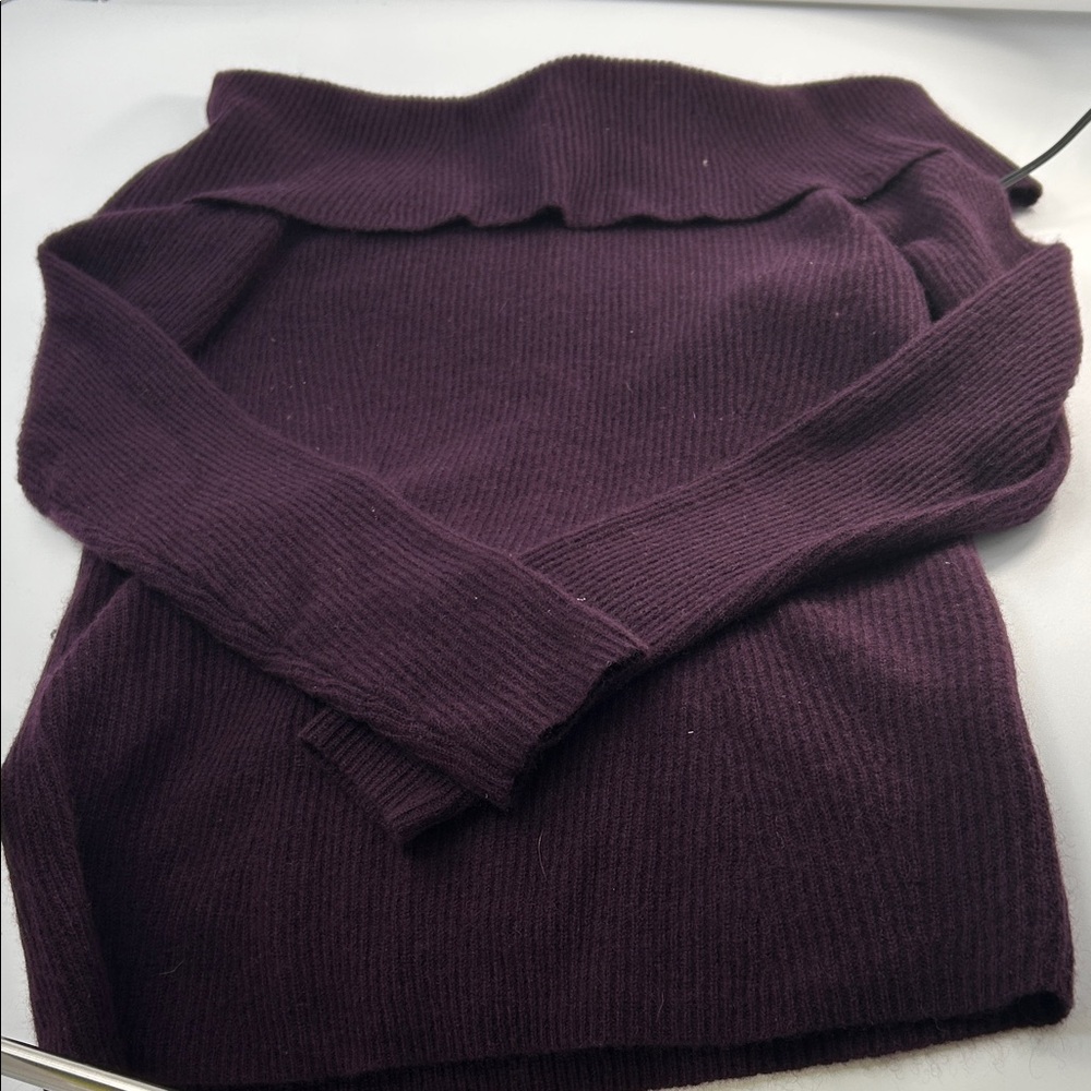 Bloomingdale's Off-the-Shoulder Plum Sweater cashmere - Picture 9 of 16